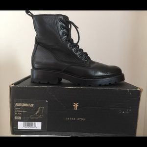 Frye Julie black combat boot with zipper. Size 6.5